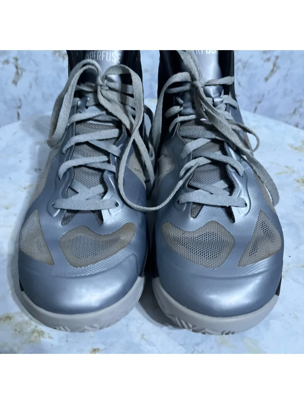Nike Hyperfuse 2012 Mens Size 11.5 Basketball Shoes Gray Black Athletic Sneakers